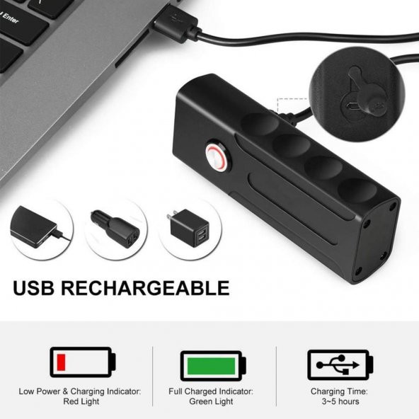 1000 Lümen Bisiklet Işığı Usb Şarj Edilebilir Led 6 Saat El Feneri 3 Modlu Suya Dayanıklı Işık - 8