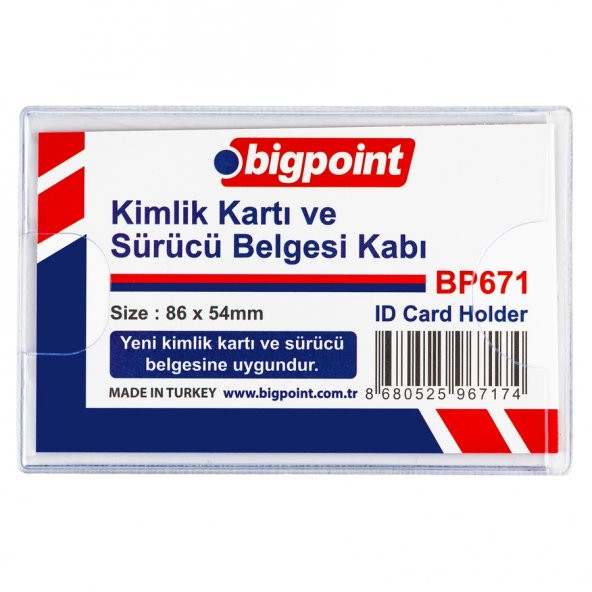 Bigpoint Kimlik, Ehliyet Kabı Yatay Şeffaf 86x54mm 100'lü Poşet