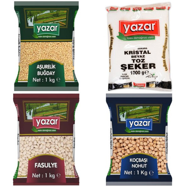 YAZAR 1KG DERMASON FASULYE+1KG TOZ ŞEKER+1KG NOHUT+1KG AŞURELIK BUĞDAY G