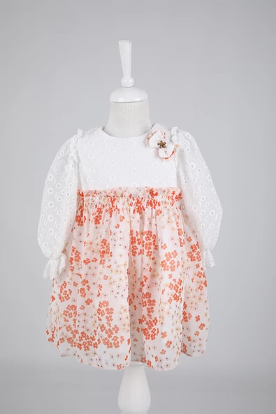 Çiçekli Kız Bebek Çocuk Bayramlık Elbise - 9