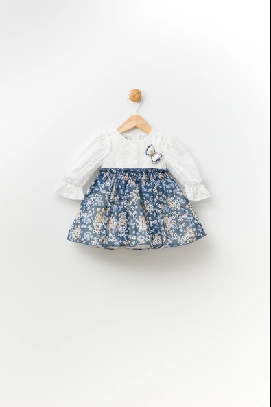 Çiçekli Kız Bebek Çocuk Bayramlık Elbise - 3