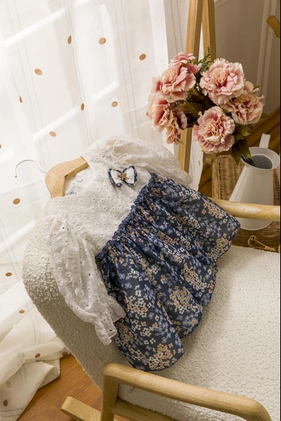 Çiçekli Kız Bebek Çocuk Bayramlık Elbise - 2