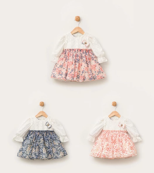 Çiçekli Kız Bebek Çocuk Bayramlık Elbise - 8