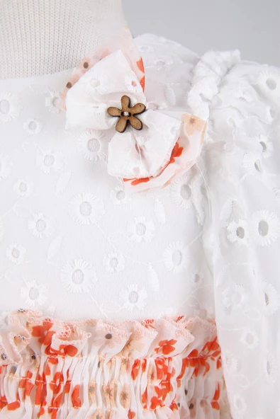 Çiçekli Kız Bebek Çocuk Bayramlık Elbise - 12