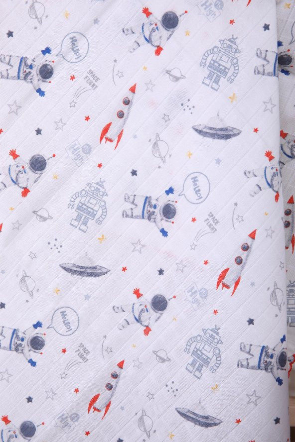 Müslin Örtü 85x90cm Astronot Desen Organik Hediyelik Emzirme Alt Açma Yenidoğan Puset Örtüsü - 6