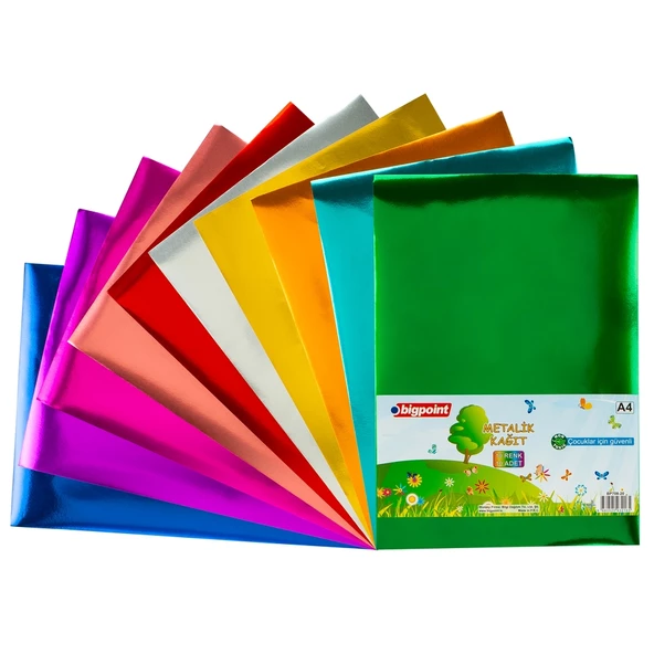 Bigpoint Metalik(Aynalı) Kağıt A4 Karışık 10 Renk - 80 Gram 60'lı Paket