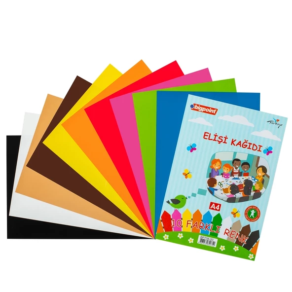 Bigpoint Elişi Kağıdı A4 Karışık 10 Renk- 80 Gram 100'lü Paket