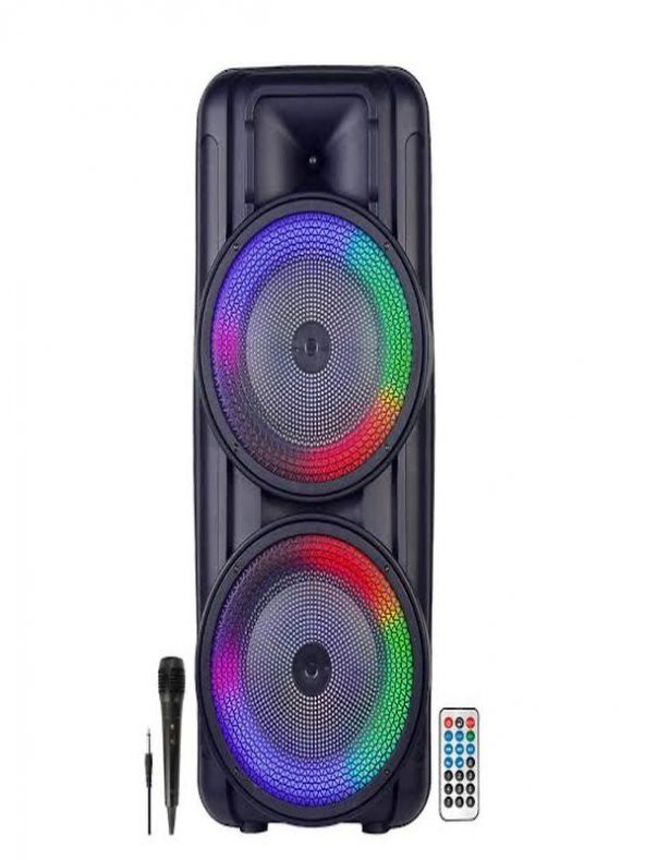 8"x2 50 WATT Taşınabilir RGB Bluetooth Hoparlör Karaoke Party Box + Mikrofon + Kumanda