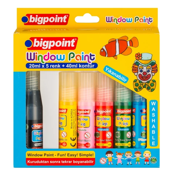 Bigpoint Cam Boyası (Window Paint) 5 Renk x 20 ml X 3 Adet ürün görseli