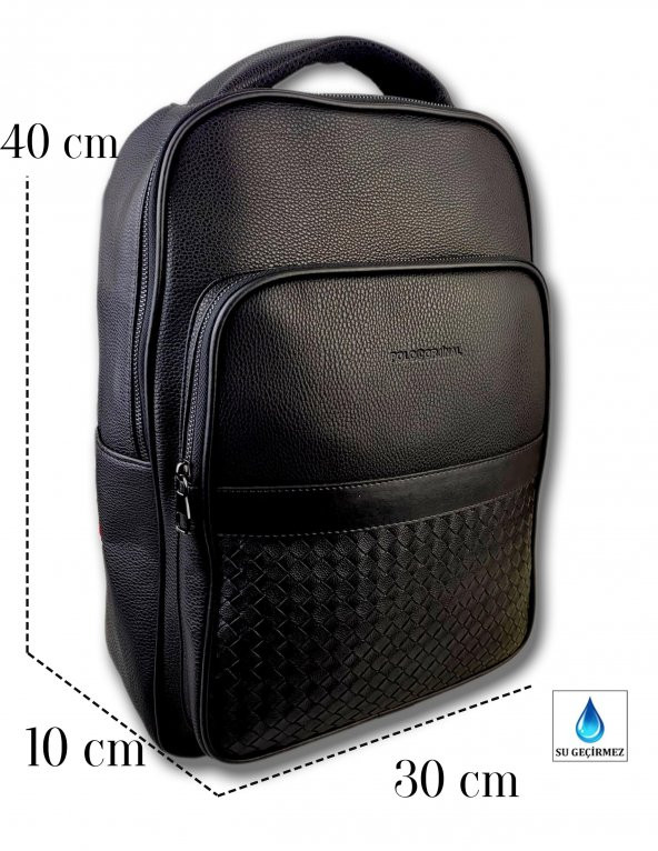 Deri Laptop Sırt Çantası Suya Dayanıklı Siyah 15.6 İnç 8683255012282 - 2