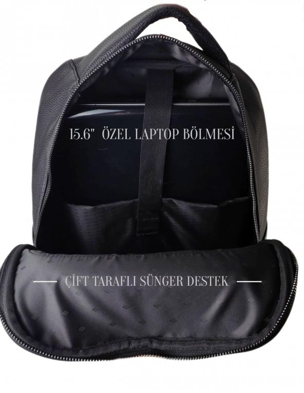 Deri Laptop Sırt Çantası Suya Dayanıklı Siyah 15.6 İnç 8683255012282 - 3