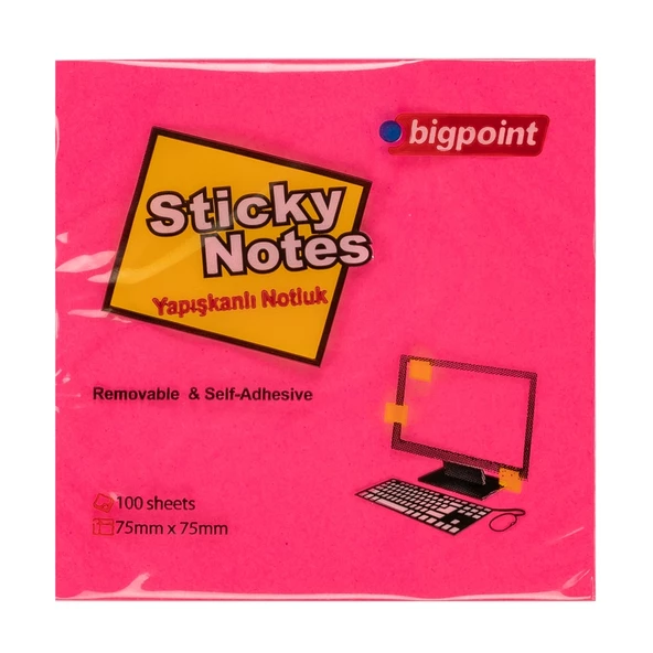 Bigpoint Yapışkanlı Not Kağıdı 75x75mm Neon Kırmızı 12'li Paket