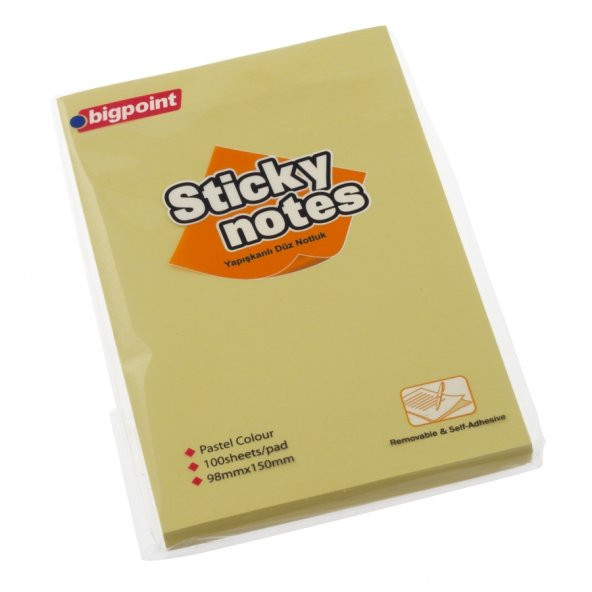 Bigpoint Yapışkanlı Not Kağıdı Düz 100x150mm Sarı 6'lı Paket - Resim 2