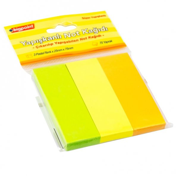 Bigpoint Yapışkanlı Not Kağıdı 3 Pastel Renk 25x75mm 24'lü Paket