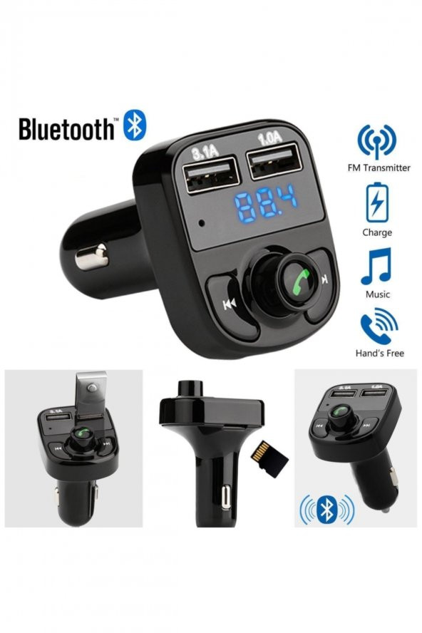 Carx8 Araç Fm Transmitter Bluetooth Çakmaklık Girişli Usb Sd Kart Araç Mp3 Müzik Çalar Oto Teyp - 3