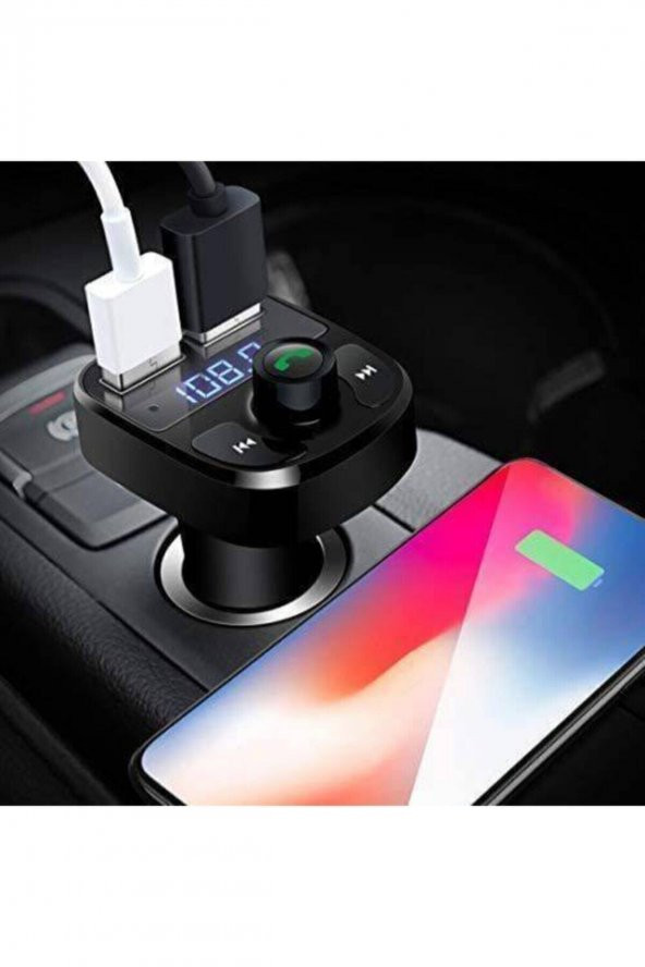 Car X8 Araç Fm Transmitter 5.0 Bluetooth Araç Kiti Usb Mp3 Sd Kart Çakmaklık Girişli Oto Müzik Çalar - 2