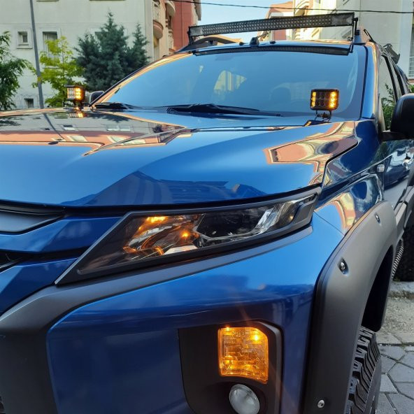 KAPUT ÜSTÜ OFFROAD LED LAMBA YANLARI ÇAKARLI TURUNCU+BEYAZ MİNİ PROJEKTÖR 7 CM