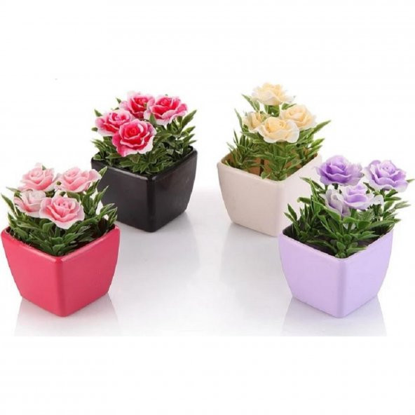 2 Adet Mini Saksılı Yapay Çiçek 2 li Dekoratif Plastik Çiçek