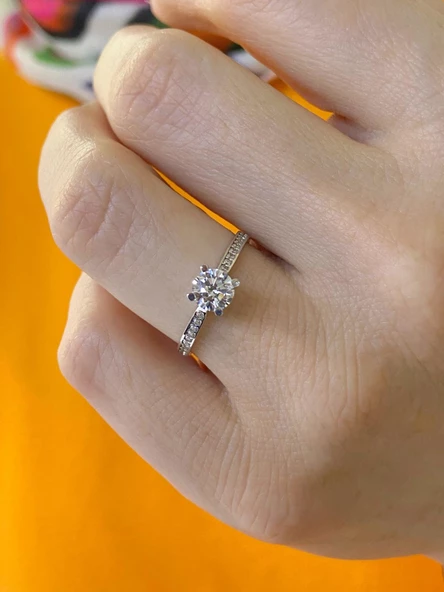 Beyaz Altın Üst Kalite Tektaş Yüzük - Resim 2