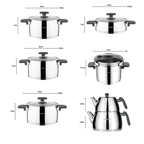 Amboss 18 Parça Enio Paslanmaz Çelik Çeyiz Seti - Gri - Resim 2