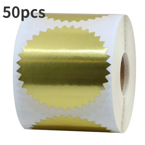 Alüminyum Kendinden Yapışkanlı Etiket Gold Renk 50 adet 50mm Çap - 3