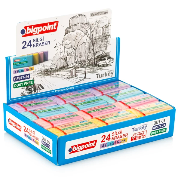 Bigpoint Dust-Free Pastel Renkli Silgi 24'lü Kutu - 2
