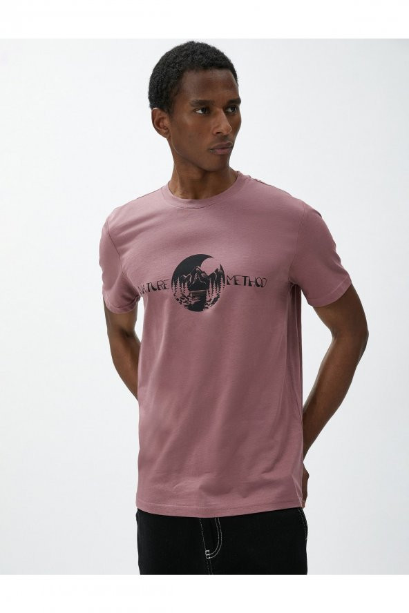 Slogan Baskılı Tişört Manzara Detaylı Bisiklet Yaka Pamuklu ürün görseli