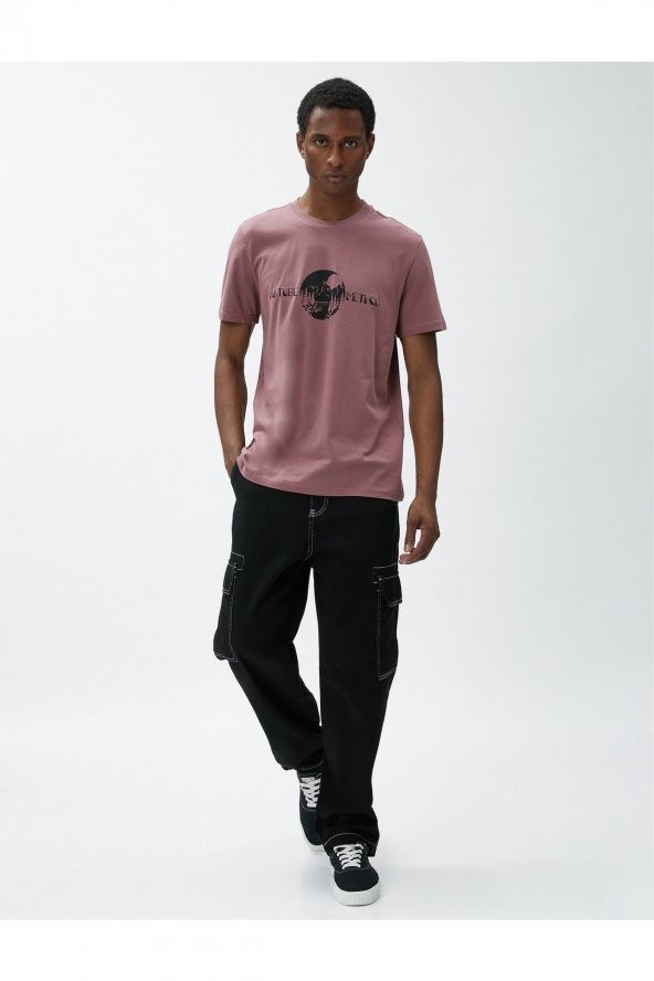 Slogan Baskılı Tişört Manzara Detaylı Bisiklet Yaka Pamuklu - Resim 2