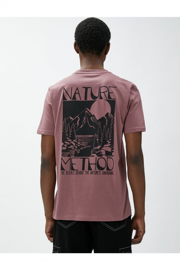 Slogan Baskılı Tişört Manzara Detaylı Bisiklet Yaka Pamuklu - Resim 4