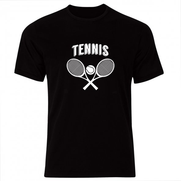 Tennis Baskılı Unisex Tshirt  SİYAH 4XL
