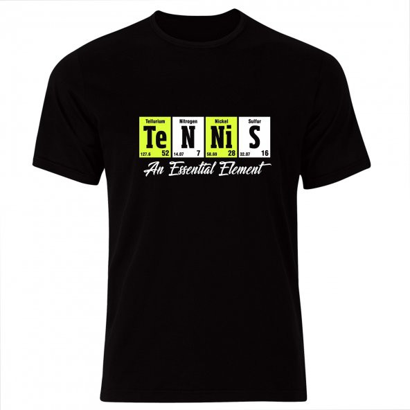 Tennis Baskılı Unisex Tshirt  SİYAH XL