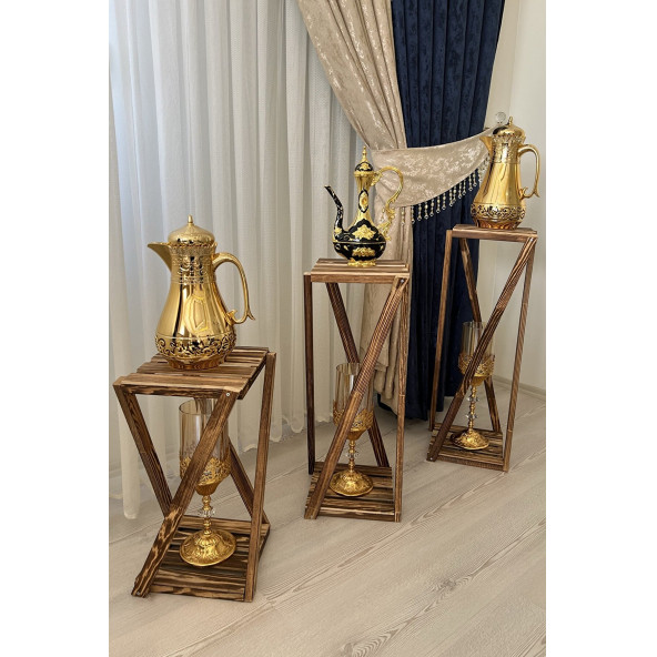 Ahşap 3lü Takım Saksı Standı Saksılık Çiçeklik 3 Boy Balkon Saksılık Salon Çiçeklik - 2