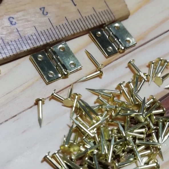 Mini Tavla Menteşe 24 Adet ve Çivileri Hobi Maket Model Kutu Sandık Aksesuar Küçük Menteşe - 4