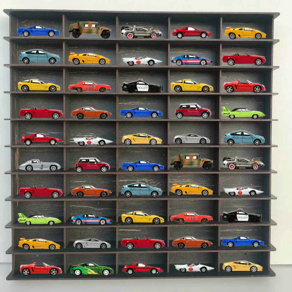 1/64 Hobi Araba Rafı Eskitme Siyah Ahşap (MDF) 50 li