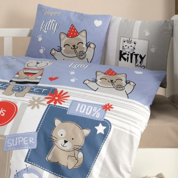 Şeker Portakalım Clasy Pamuk Ranforce Bebek Nevresim Takımı Kitty V1 Mavi - 2