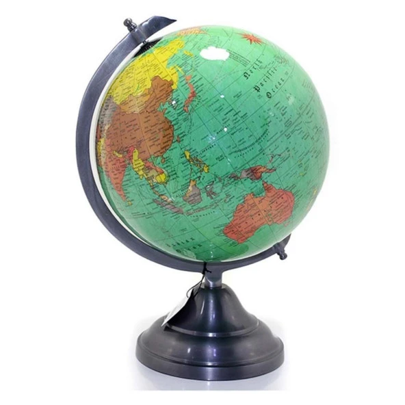 Ayaklı Dünya Küre Ev Ofis Masa Dekoru Döner Dünya Küre Modern Harita 26x40cm Yeşil