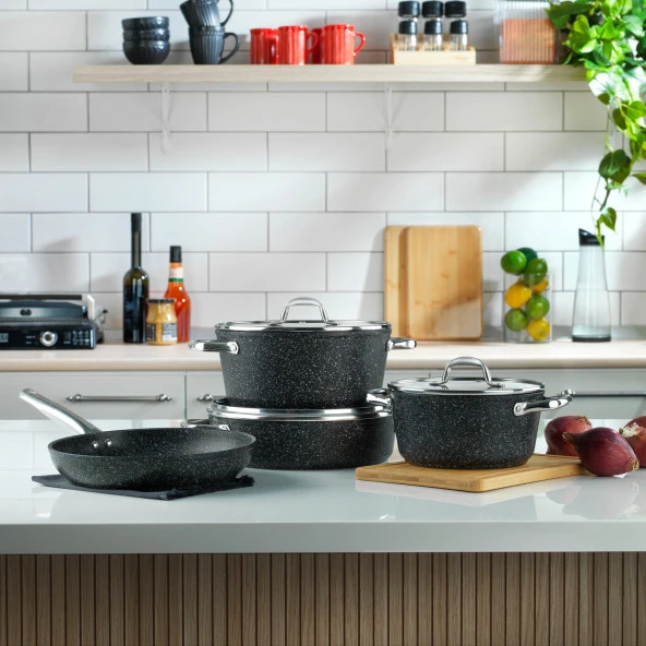 Schafer Dark Millard Yanmaz Yapışmaz Tencere Seti 7 Parça-Siyah - 2