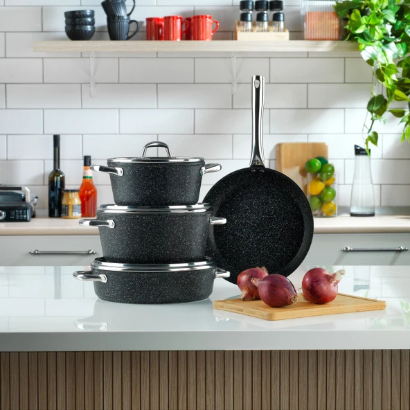 Schafer Dark Millard Yanmaz Yapışmaz Tencere Seti 7 Parça-Siyah - 3