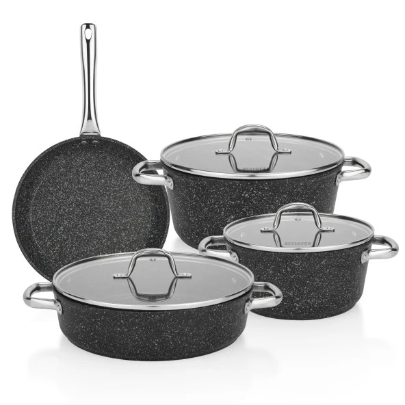 Schafer Dark Millard Yanmaz Yapışmaz Tencere Seti 7 Parça-Siyah - 9