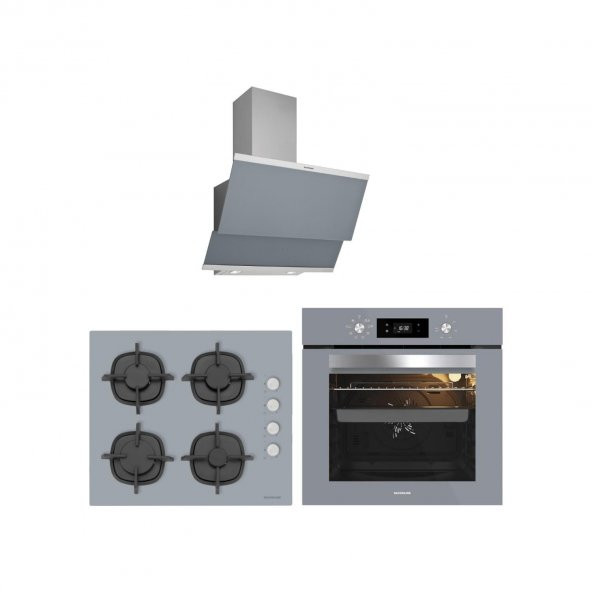 Silverline Gri Cam Ankastre Set 3420 Classy Davlumbaz - CS5343S01 Ocak - BO65E4S01 Fırın - 1
