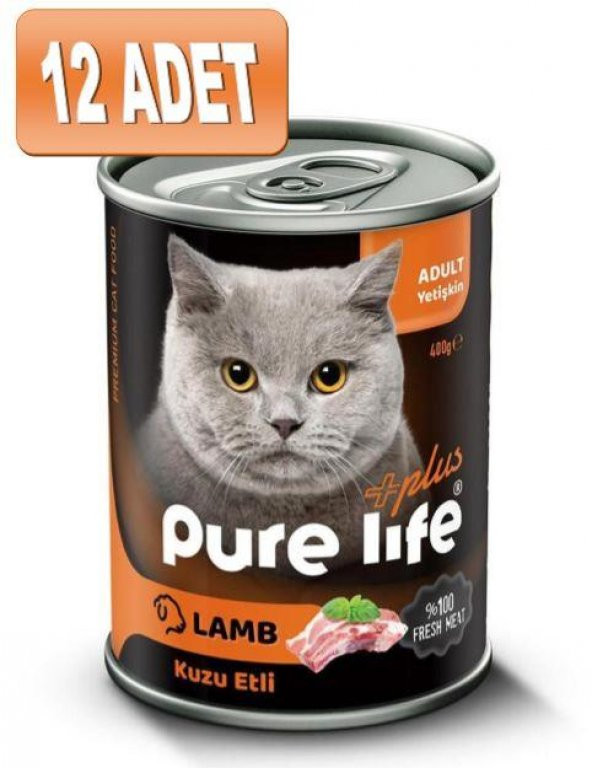 Purelife Plus Konserve Kuzu Etli Yetişkin Kedi Konserve Maması 400gr x 12 adet