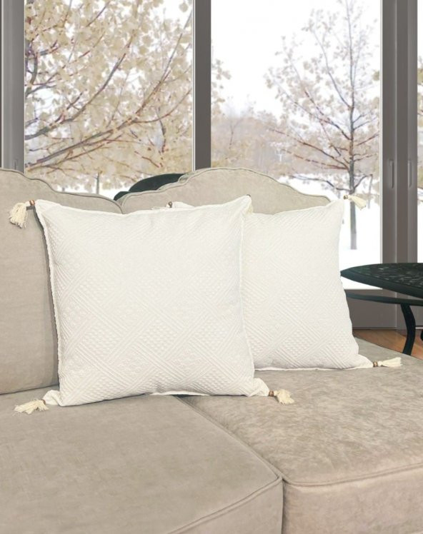 Alkan Homes 2 Li  100 Pamuk Elişi Natural Buldan Bezi Kırlent Kılıfı