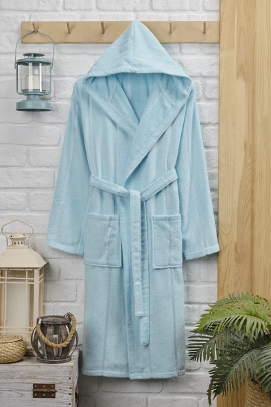 Pamuklu Kadife Kapüşonlu Unisex Bornoz - 2