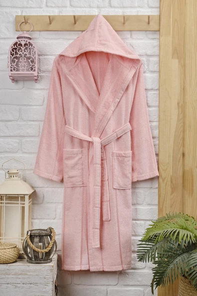 Pamuklu Kadife Kapüşonlu Unisex Bornoz - 5
