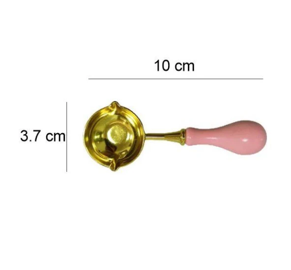 Mum Mühürü Çinko Eritme Kaşığı Çift Oluklu Ahşap Su Pembe Saplı - Resim 3