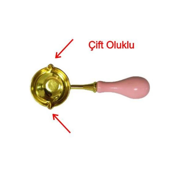 Mum Mühürü Çinko Eritme Kaşığı Çift Oluklu Ahşap Su Pembe Saplı - Resim 4
