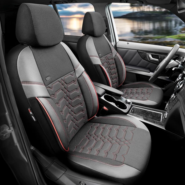 Otom Elegance Design Premium Özel Tasarım Oto Koltuk Kılıfı  Siyah-Kırmızı - 2