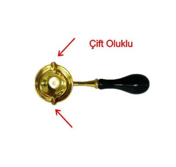 Mum Mühürü Çinko Eritme Kaşığı Çift Oluklu Ahşap Su Siyah Saplı - Resim 4