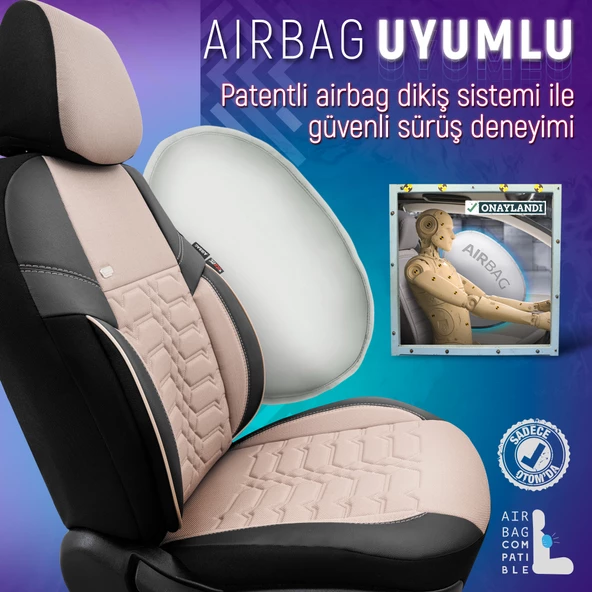 Otom Elegance Design Premium Özel Tasarım Oto Koltuk Kılıfı  Siyah-Bej - 6