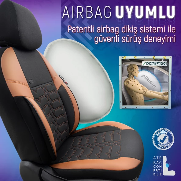 Otom Elegance Design Premium Özel Tasarım Oto Koltuk Kılıfı  Siyah-Taba - 6